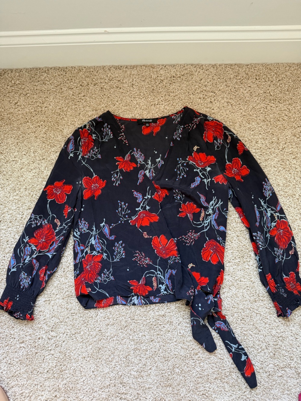Madewell XXS Navy Top with Red Floral Print